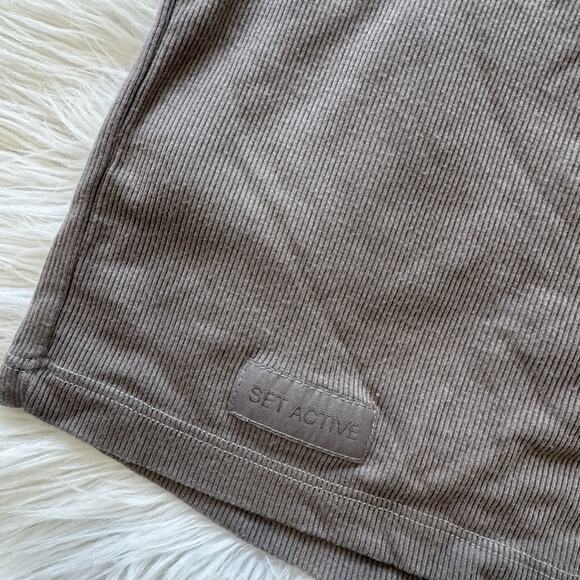 Set Active One Shoulder Ribbed Gray Tank Medium - Picture 2 of 4